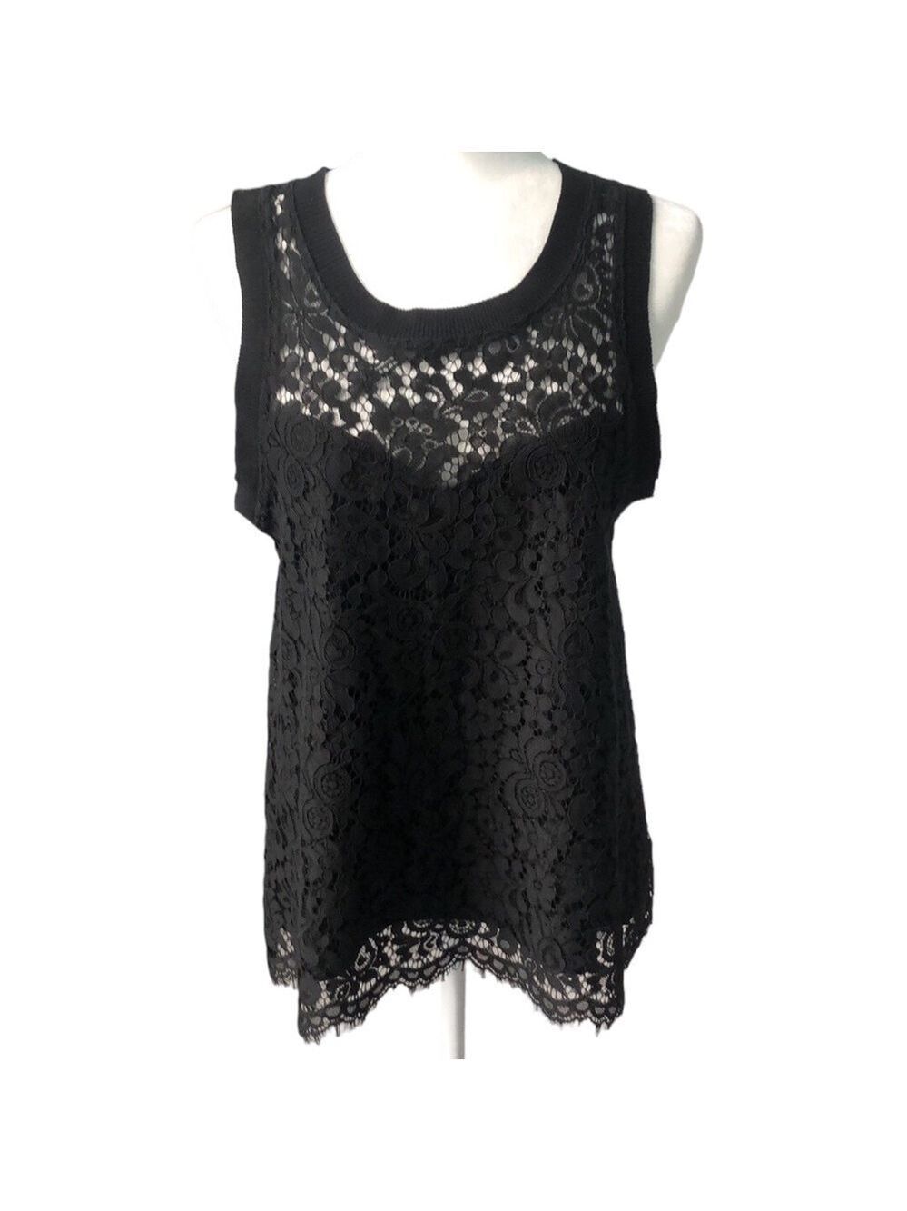 IMNYC Isaac Mizrahi Black Lace with Liner Tank Top Size Medium